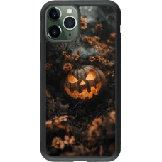 Coque iPhone 11 Pro - Silicone rigide noir Halloween 2025 Pumpkin with flowers
