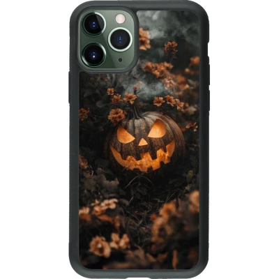Coque iPhone 11 Pro - Silicone rigide noir Halloween 2025 Pumpkin with flowers