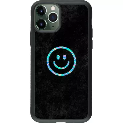 Coque iPhone 11 Pro - Silicone rigide noir Happy smiley irisé