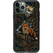 Coque iPhone 11 Pro - Silicone rigide noir Linocut Renard