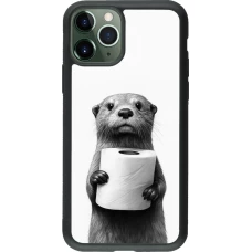Coque iPhone 11 Pro - Silicone rigide noir Loutre papier de toilette