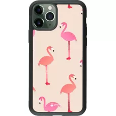 Coque iPhone 11 Pro - Silicone rigide noir Pink Flamingos Pattern