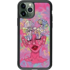 Coque iPhone 11 Pro - Silicone rigide noir Psychedelic pink mushroom