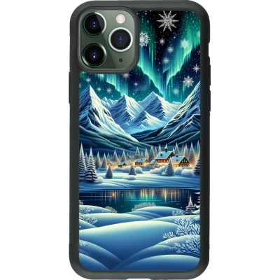 Coque iPhone 11 Pro - Silicone rigide noir Snowy Mountain Village Lake night