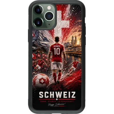 Coque iPhone 11 Pro - Silicone rigide noir Football Schweiz splash 2026