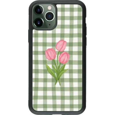 Coque iPhone 11 Pro - Silicone rigide noir Green vichy tulips Spring 2026