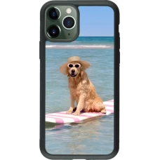 Coque iPhone 11 Pro - Silicone rigide noir Summer Dog on Paddle