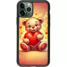 Coque iPhone 11 Pro - Silicone rigide noir Valentine 2024 Teddy love