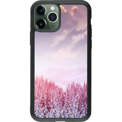 Coque iPhone 11 Pro - Silicone rigide noir Winter 22 Pink Forest