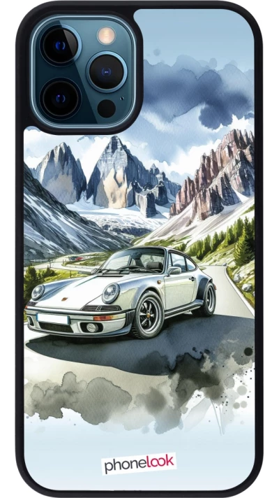 iPhone 12 / 12 Pro Case Hülle - Silikon schwarz Porsche 911 Berg Aquarell
