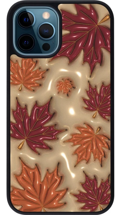 Coque iPhone 12 / 12 Pro - Silicone rigide noir Autumn 26 3D leaves