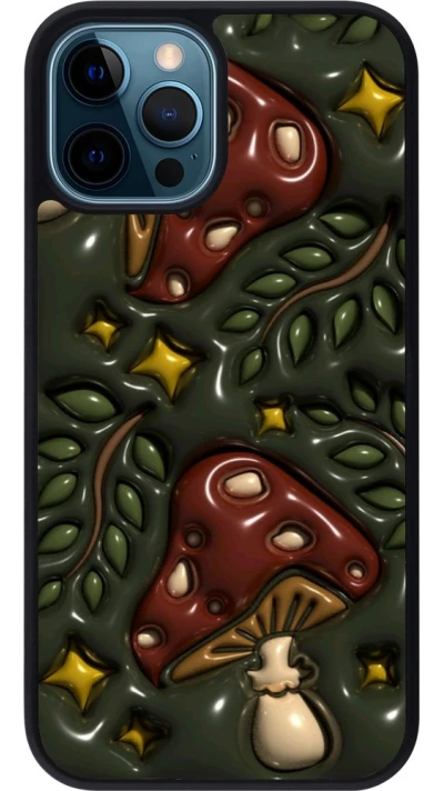Coque iPhone 12 / 12 Pro - Silicone rigide noir Autumn 26 3D mushrooms