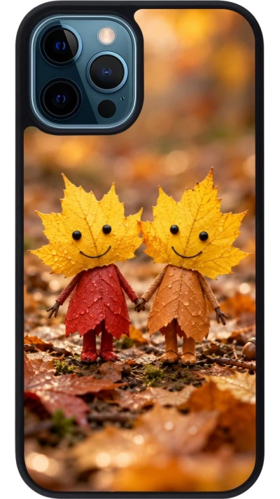 Coque iPhone 12 / 12 Pro - Silicone rigide noir Autumn 26 Couple of leaves