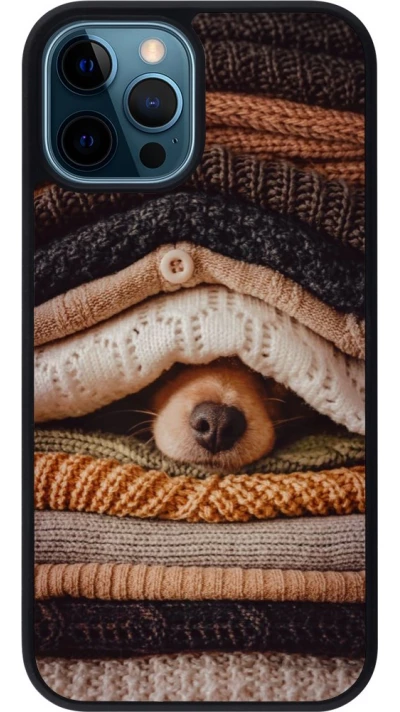 Coque iPhone 12 / 12 Pro - Silicone rigide noir Autumn 26 Dog under the covers