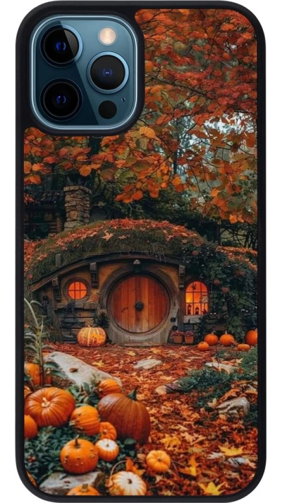 Coque iPhone 12 / 12 Pro - Silicone rigide noir Autumn 26 Hobbit house