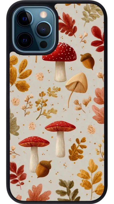 Coque iPhone 12 / 12 Pro - Silicone rigide noir Autumn 26 Mushrooms and leaves