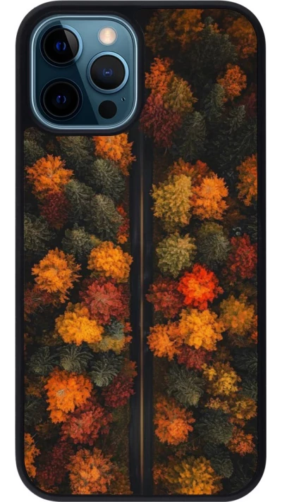 Coque iPhone 12 / 12 Pro - Silicone rigide noir Autumn 26 Road in autumn