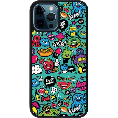 Coque iPhone 12 / 12 Pro - Silicone rigide noir Cartoons old school