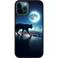 iPhone 12 / 12 Pro Case Hülle - Silikon schwarz Schwarze Katze unter dem Vollmond
