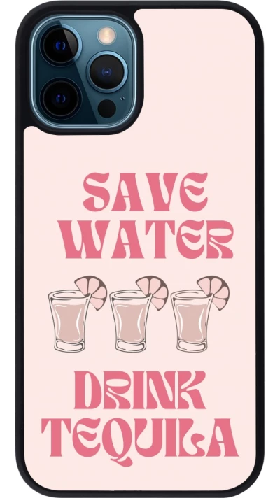 iPhone 12 / 12 Pro Case Hülle - Silikon schwarz Cocktail Save Water Drink Tequila