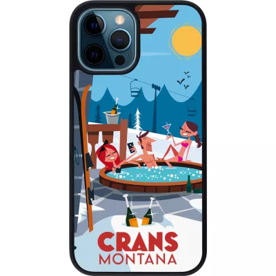 iPhone 12 / 12 Pro Case Hülle - Silikon schwarz Crans-Montana Mountain Jacuzzi