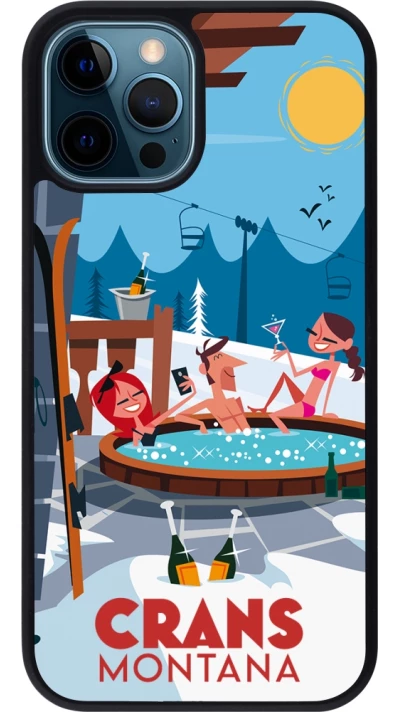 iPhone 12 / 12 Pro Case Hülle - Silikon schwarz Crans-Montana Mountain Jacuzzi