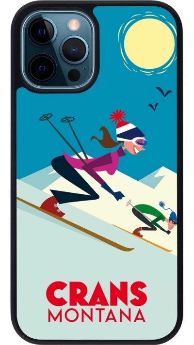 iPhone 12 / 12 Pro Case Hülle - Silikon schwarz Crans-Montana Ski Downhill