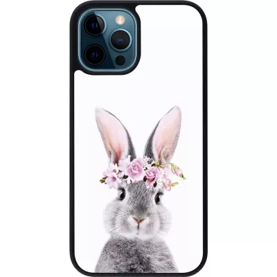 Coque iPhone 12 / 12 Pro - Silicone rigide noir Easter 2023 flower bunny