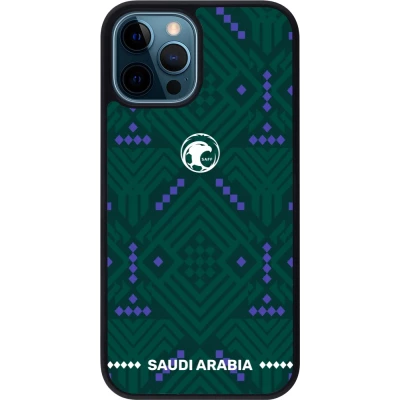 Coque iPhone 12 / 12 Pro - Silicone rigide noir Maillot de football Arabie saoudite 2026 personnalisable