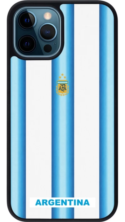 Coque iPhone 12 / 12 Pro - Silicone rigide noir Maillot de football Argentine 2026 personnalisable