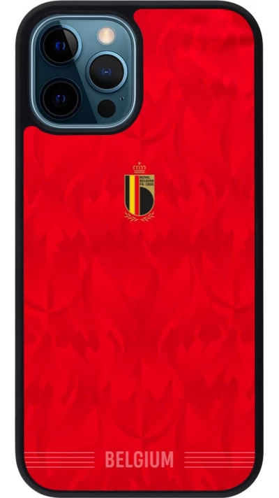 Coque iPhone 12 / 12 Pro - Silicone rigide noir Maillot de football Belgique 2026 personnalisable