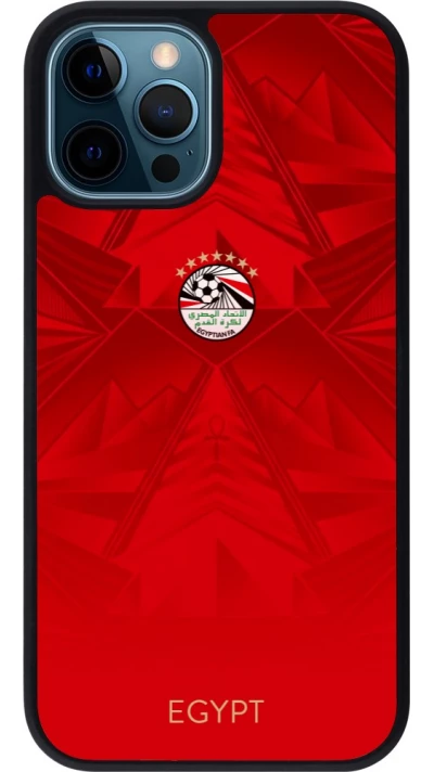 Coque iPhone 12 / 12 Pro - Silicone rigide noir Maillot de football Égypte 2026 personnalisable