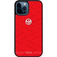 Coque iPhone 12 / 12 Pro - Silicone rigide noir Maillot de football Tunisie 2026 personnalisable