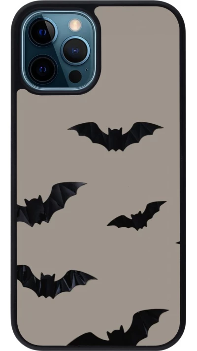 Coque iPhone 12 / 12 Pro - Silicone rigide noir Halloween 2026 Bats