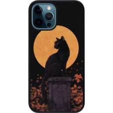 Coque iPhone 12 / 12 Pro - Silicone rigide noir Halloween 2026 Cat Art Nouveau