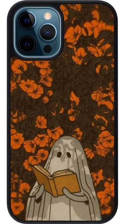 Coque iPhone 12 / 12 Pro - Silicone rigide noir Halloween 2026 Ghost reading