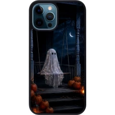Coque iPhone 12 / 12 Pro - Silicone rigide noir Halloween 2026 Ghost on a swing