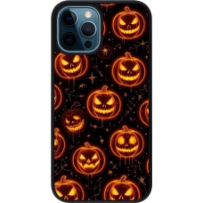Coque iPhone 12 / 12 Pro - Silicone rigide noir Halloween 2026 Pattern Pumpkins