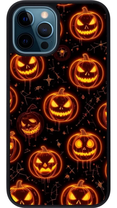 Coque iPhone 12 / 12 Pro - Silicone rigide noir Halloween 2026 Pattern Pumpkins