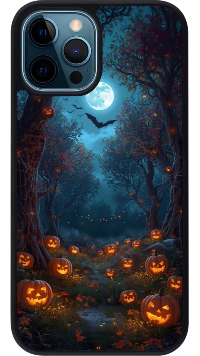 Coque iPhone 12 / 12 Pro - Silicone rigide noir Halloween 2026 Road of Pumpkins