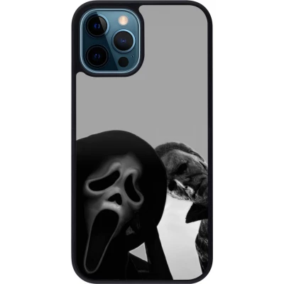 Coque iPhone 12 / 12 Pro - Silicone rigide noir Halloween 2026 Scream and Michael Myers