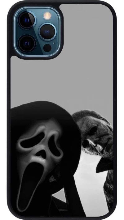 Coque iPhone 12 / 12 Pro - Silicone rigide noir Halloween 2026 Scream and Michael Myers