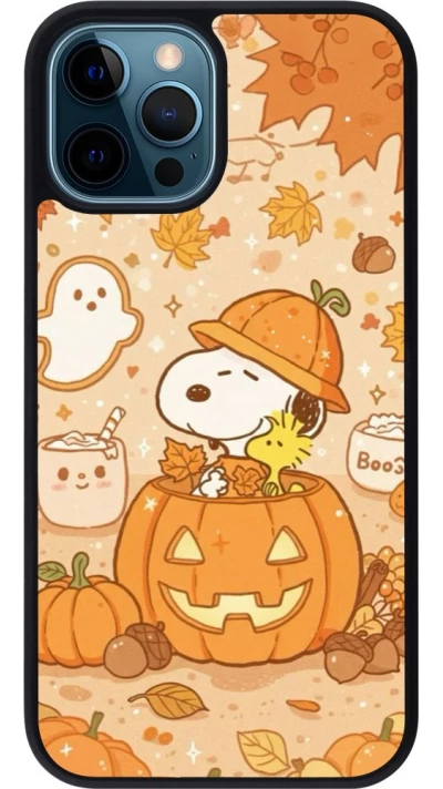 Coque iPhone 12 / 12 Pro - Silicone rigide noir Halloween 2026 Snoopy Halloween