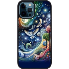 iPhone 12 / 12 Pro Case Hülle - Silikon schwarz Fliegender Blumen-Eule