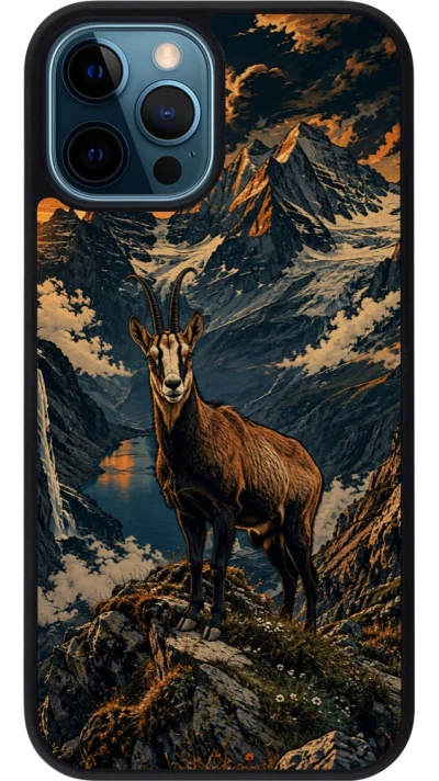 Coque iPhone 12 / 12 Pro - Silicone rigide noir Linocut Chamois