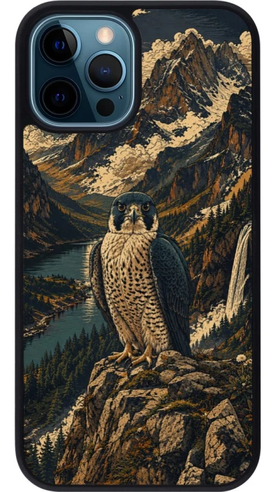 Coque iPhone 12 / 12 Pro - Silicone rigide noir Linocut Faucun pèlerin