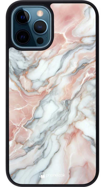 iPhone 12 / 12 Pro Case Hülle - Silikon schwarz Rosa Leuchtender Marmor