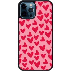 Coque iPhone 12 / 12 Pro - Silicone rigide noir Mom 2024 petits coeurs