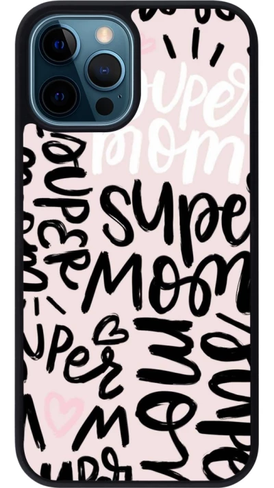 Coque iPhone 12 / 12 Pro - Silicone rigide noir Mom 2024 Super mom