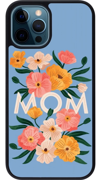 Coque iPhone 12 / 12 Pro - Silicone rigide noir Mom 2026 Flowers